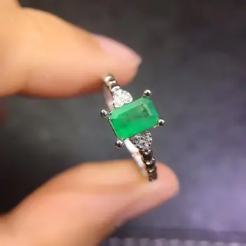 Natūralus smaragdas brangakmenio stačiakampio 4*6 mm iš 925 sterlingas sidabro su platinuotos mados žiedas