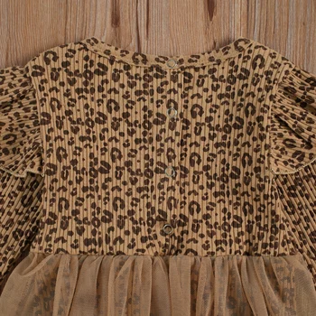 Naujagimio Mergaičių Mados Suknelė, Leopardas spausdinimui Ilgai Nėrinių Rankovėmis Apvalios Kaklo Trumpas Siūlai Sijonas Romper ir Hairband 2 dalių Kostiumai