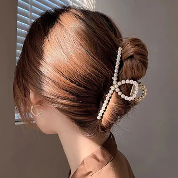 Naujas Moterų Elegantiško, Prabangaus Krištolo, Perlų Geometrinis Didelis Metalo Plaukų Žnyplės Saldus Lankelis Plaukams Įrašą Staigius Mada, Plaukų Aksesuarai