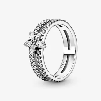 Naujas Nekilnojamojo 925 Sterlingas SilverSparkling Snaigės Dvigubas Žiedas, Moterų, Prabangos kristalų žiedas moterų gimtadienio dovana, papuošalai