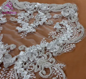 Naujas off baltos spalvos rankų darbo sunkiųjų karoliukai, aplikacijos pleistras ployester siuvinėjimo pleistras vestuvių suknelė Aksesuarai 11*21cm