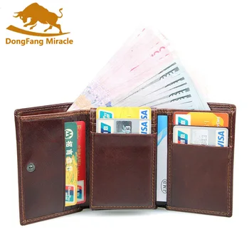 Naujas vintage vyrų piniginės natūralios odos trumpą dizaino Multi-funkcija tris kartus rankinėje daugiau kortelėje tiek pinigų klipas RDA piniginės