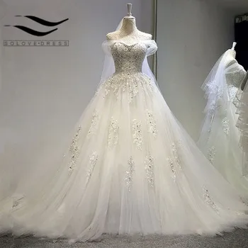 Nekilnojamojo Naujas Dramblio kaulo boho Vestuvių suknelė, vestidos de novia kamuolys suknelė duobute kristalų vestuvių suknelės princesė vestuvių suknelė