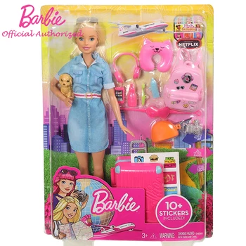 Originalias Barbie Lėles Prekės Kelionių Mergaitė su Šuniuku Asortimentas Fashionista Lėlės, Žaislai Vaikams, Gimtadienio Dovana Atgimsta Bonecas