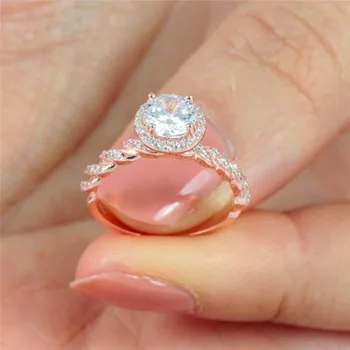 Prabanga Moterų Maži, Apvalūs Kristalų Žiedas Nustatyti Elegantiškas Meilės Nuotaka Vestuvių Mados Žiedas 