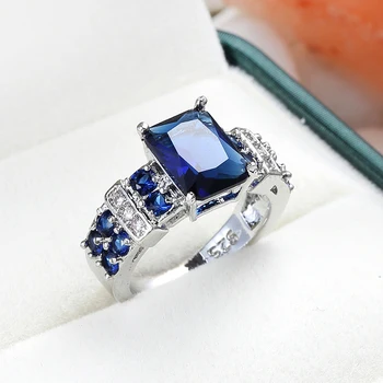 Prabangus Šampanas&Royal Blue Didelis Cirkonis Žiedas Crystal Elegantiškas Žiedai Moterų Vestuvių Jewerly Aksesuaras Vestuvinis Žiedas ir Vestuvių