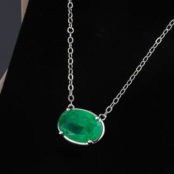 Rainbamabom Derliaus 925 Kieto Sidabro Ovalo Formos, Smaragdas Brangakmenio Vestuvių Nepriklausomą Šalies Karoliai Fine Jewelry Didmeninės