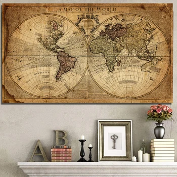 RELIABLI MENO Pasaulio Žemėlapis Retro Senas Nuotraukas Drobė Paveikslų Kambarį Spaudinių Namų Sienų Apdailai Plakatai, be Rėmelio