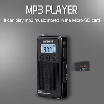 Retekess TR103 Kišenėje Nešiojamas Mini Radijo FM / MW / SW Digital Tuning Radijas 9/10Khz MP3 Muzikos Grotuvas su Įkraunama Baterija