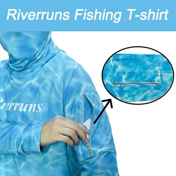 Riverruns Apsauga nuo Saulės, Lengvas Žvejybos T-shirt, Žvejybos Hoodie ilgomis rankovėmis Marškinėliai Vyrams ir Moterims, Žvejybos, Žygiai