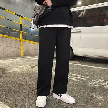 Rudenį ir žiemą vyriškos laisvalaikio kelnės Honkongo stiliaus plius prarasti aksomo sustorėjimas, Japonų stiliaus tendencijos vientisos spalvos sportinės kelnės