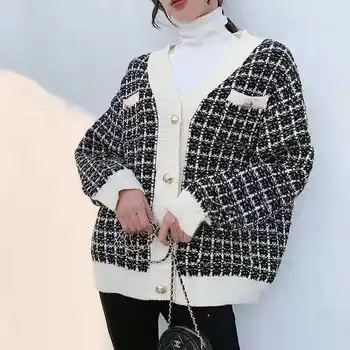 Sllsky Pledas Cardigan Moterų Megztinis Rudenį Negabaritinių Megzti Viena Breasted Džemperiai Korėjos Drabužių Prarasti Elegantiškas Moteris Kailis