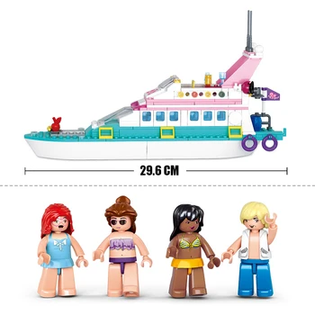 SLUBAN Draugų Mergaitė Delfinų Cruiser Laivas, laivo modelį, Statyba Blokai vaikas dovanų rinkinys plytos, Žaislų Prabangių jachtų, Suderinamas su