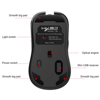 Tipas-C Belaidės Pelės, Žaidimų Tylus, 8 Mygtukai, 3600dpi 2,4 GHz, USB Bevielio Mause Įkraunamoji Pelė