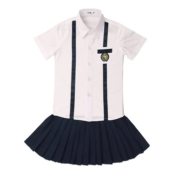 Vaikas korėjos, Japonijos mokyklinę Uniformą už Mergaitės Berniukai Balti Marškiniai Viršuje Navy Sijonas, Klostuotas Šortai, Drabužiai Kaklaraištis Nustatyti Studentų Apranga Kostiumas