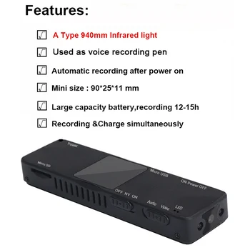 Vaizdo kamera Mini Pen Cam 1080P Infraraudonųjų spindulių Naktinio Matymo Kamera Filmuoti DV DVR Audio Video Įrašyti Micro 800mah Mažas