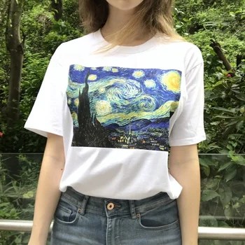 Vasaros Mados Marškinėliai Moterų Plius Dydis Angelas Marškinėliai Juokinga Van Gogh Estetinės Žvaigždėtu Dangumi Atsitiktinis Harajuku Grafinis Tees Angelas Viršūnės