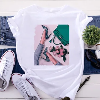 Vasaros Trumpas rankovėmis Marškinėlius Viršūnes Drabužius Moterų Harajuku Tee Ponios 2020 moteriški Marškinėliai Mados Aukšti Kulniukai Atspausdintas T-shirt