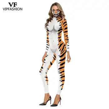 VIP MADA Moterims ilgomis Rankovėmis Gyvatė Tigras modelio spausdinimo Halloween Kostiumai Cosplay Veiklos Grupė Jumpsuit Slim Bodysuit