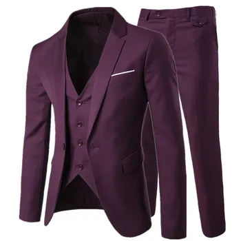 Vyrų mados Slim kostiumai, vyriški verslo kasdienių drabužių groomsman trijų dalių kostiumas, Sportiniai švarkai (bleizeriai) striukė, kelnės kelnės vest rinkiniai