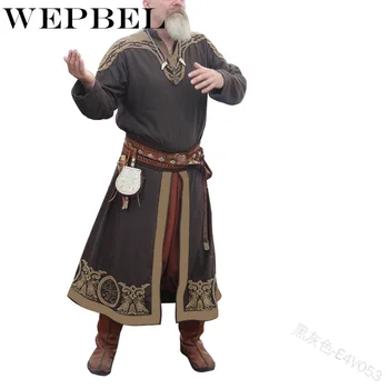 WEPBEL Vyrų Cosplay Viduramžių Derliaus Larp Viking Kostiumas Spausdinti Tunika Ilgai Marškinėliai Kilnus Karys Riterio Šarvai Viršuje Šiaurės Apranga