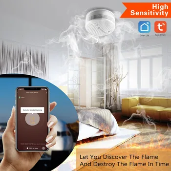 Wifi Dūmų Detektorius Smart Priešgaisrinės Signalizacijos Jutiklių Belaidė Apsaugos Sistema, Pažangaus Gyvybės Tuya APP Kontroliuoti Smart Home