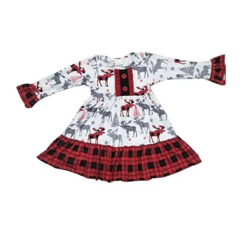XMZ 2019 Kalėdų stilius baby girl suknelė su susiėmę rankovės ir elniai spausdinti parama mažmeninės prekybos