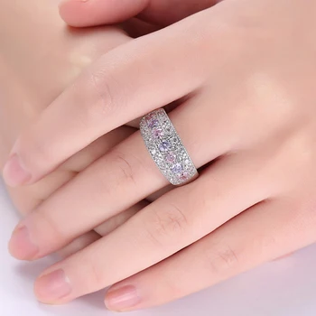 YANHUI Prabanga Moterų Mergina Crystal CZ Akmenų Žiedas Boho 925 Sidabras Rožinis Žiedas Žada Sužadėtuvių Žiedai Moterims Ra0152