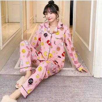 ZITY Pavasario Spausdinti Moterų Namuose Dėvėti Rožinės spalvos ilgomis Rankovėmis Kišenėje Saldus naktiniai marškiniai, pižamos Rinkiniai Moterų Sleepwear 2020 M. Rudenį Atsitiktinis Ponios Namuose