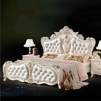 šiuolaikinės europos, medžio masyvo lova Mados Raižyti odos prancūzijos miegamojo baldai pfy10050
