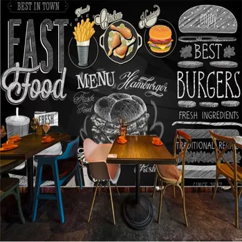 Šiuolaikinės Mėsainiai Restoranas Sienos Popieriaus 3D Lentos ir Rankomis dažyti Vakarų Greito Maisto Maitinimo Fono Sienos Freskos Tapetai, 3D