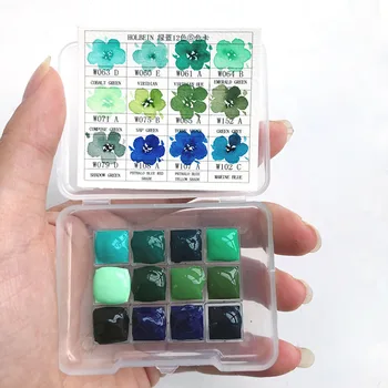 Žalios ir mėlynos serijos 12-spalvos Mini dėžutė pakuotės miško akvarelės dažų paskirstymo disko 0,5 ml/1ml/2ml sub-paketas